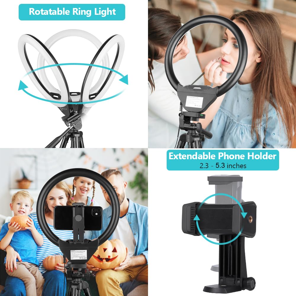 Ring Light with 50'' Extendable Tripod Stand with Phone Holder