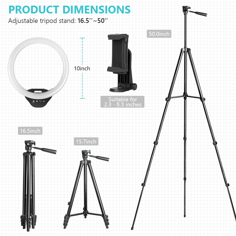 Ring Light with 50'' Extendable Tripod Stand with Phone Holder